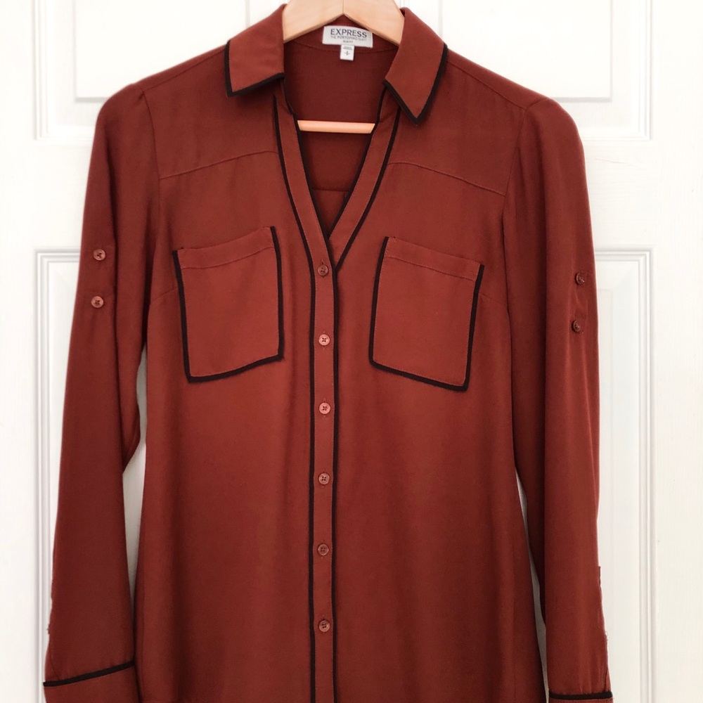 Express Long-Sleeve Maroon Portifino Blouse